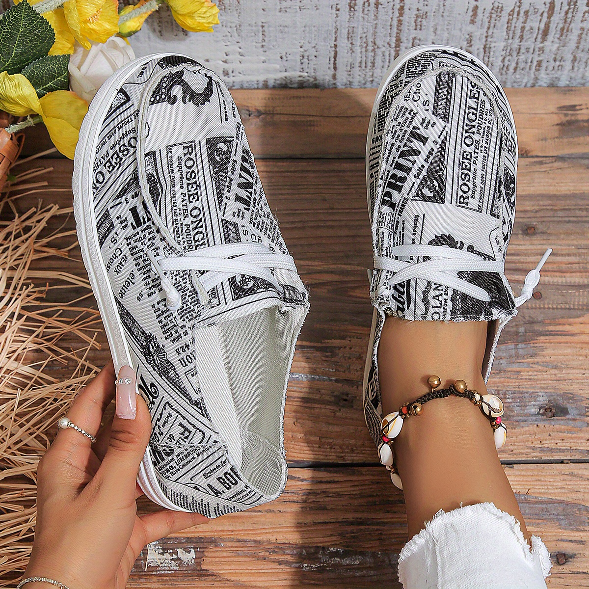 womens letter print canvas shoes casual lace up outdoor sneakers lightweight low top walking shoes details 4