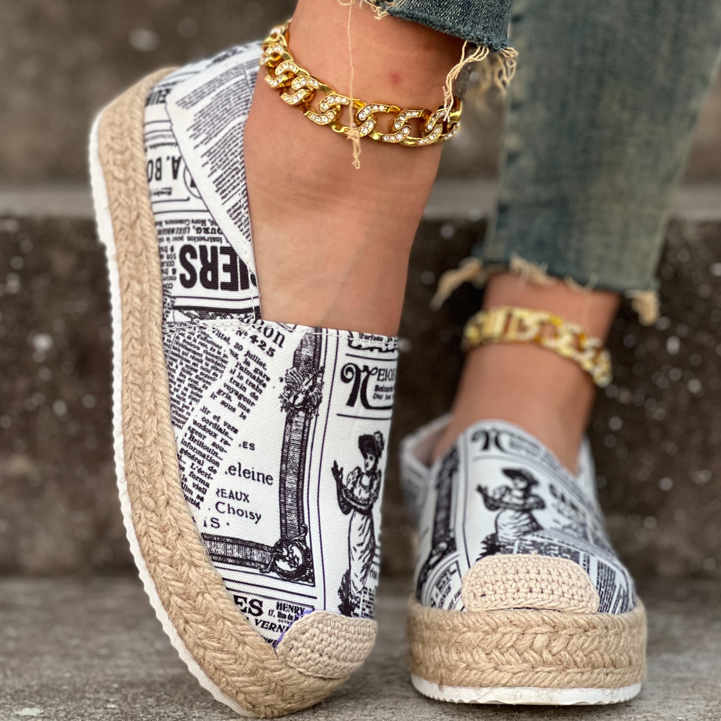 womens letter print canvas shoes casual slip on outdoor shoes comfortable platform espadrille shoes details 2