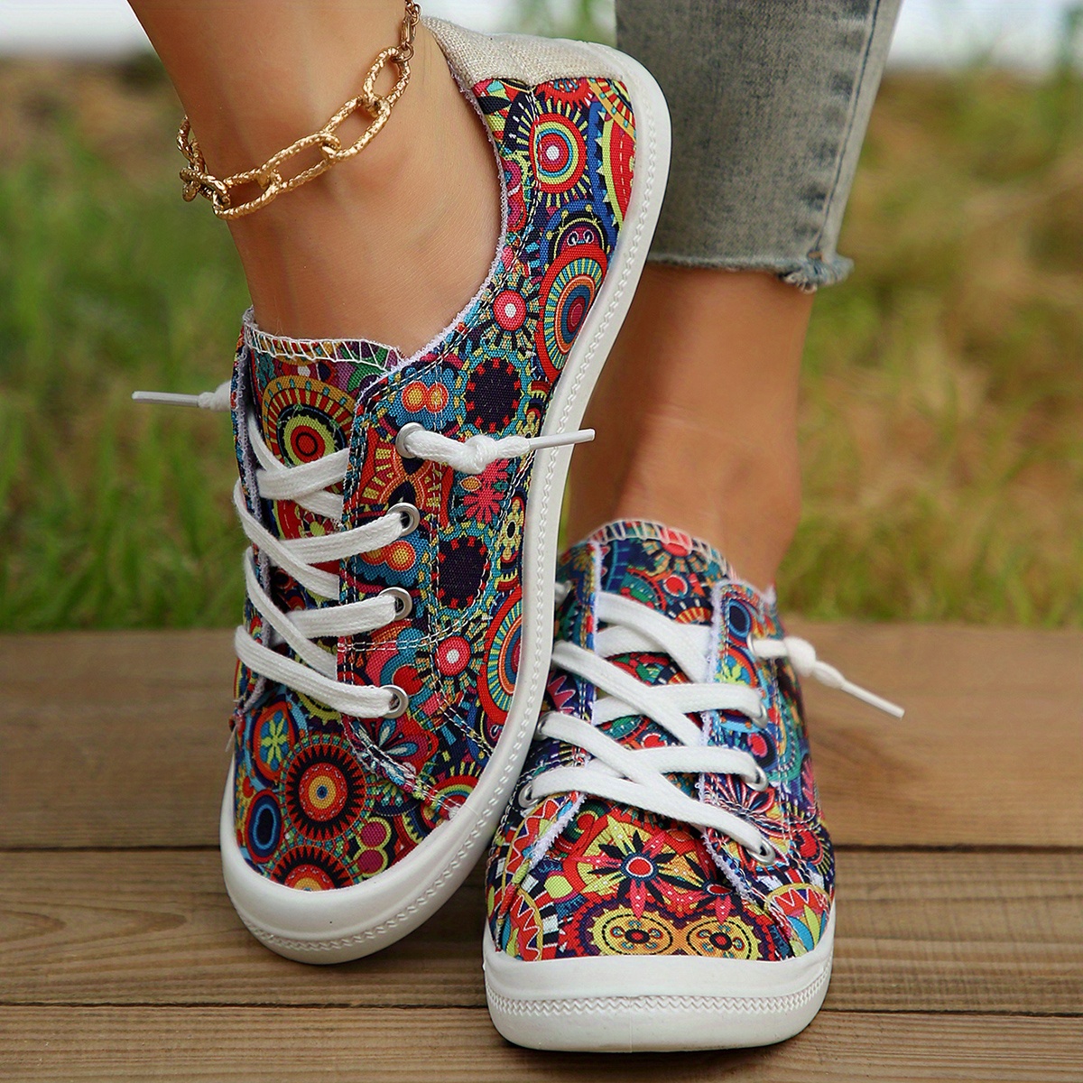 womens floral printed canvas shoes casual low top slip on sneakers lightweight walking shoes details 2