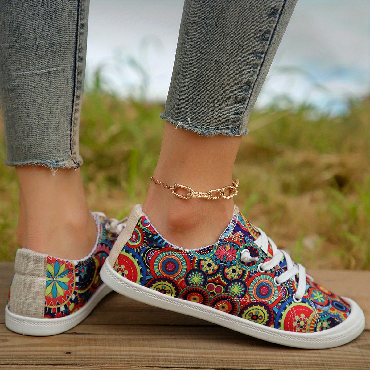 womens floral printed canvas shoes casual low top slip on sneakers lightweight walking shoes details 4