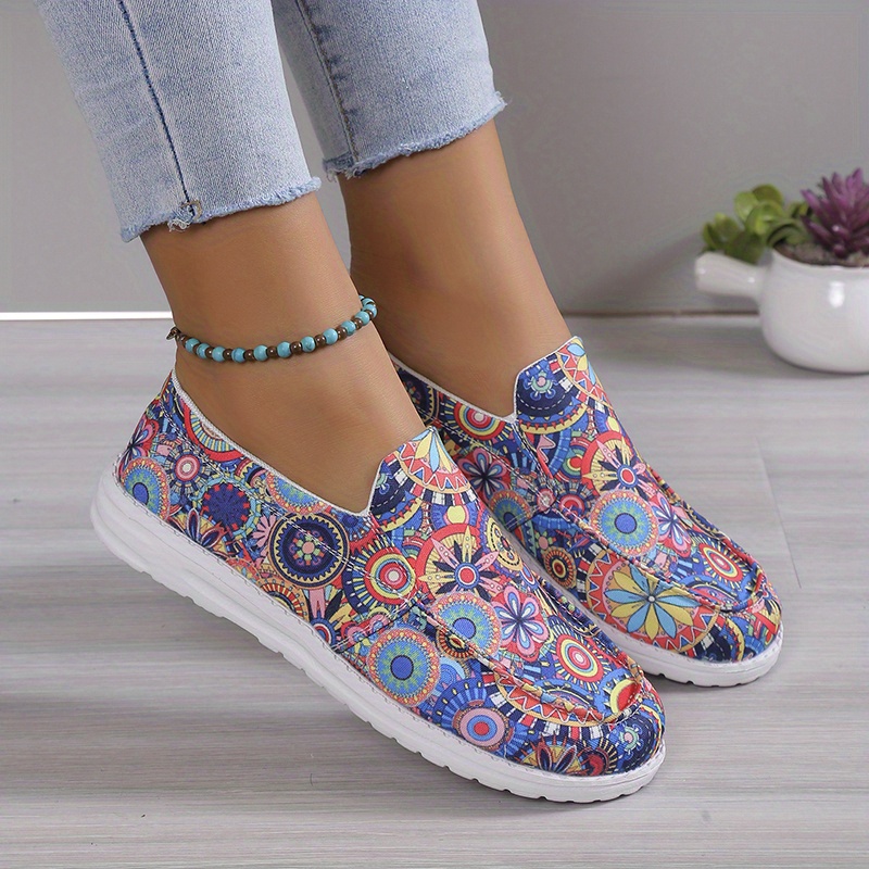 womens multicolor floral print shoes slip on round toe low top flat non slip canvas shos outdoor casual daily shoes details 0