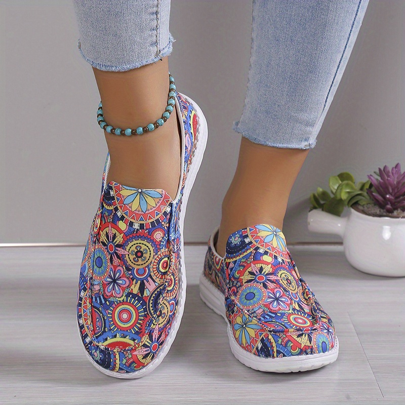 womens multicolor floral print shoes slip on round toe low top flat non slip canvas shos outdoor casual daily shoes details 3