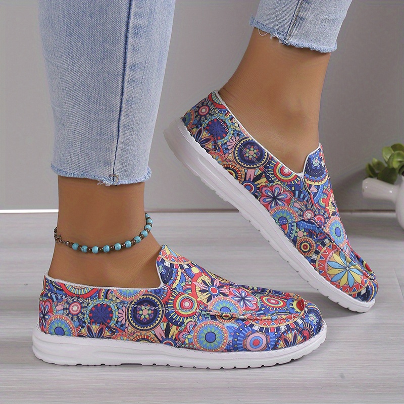 womens multicolor floral print shoes slip on round toe low top flat non slip canvas shos outdoor casual daily shoes details 4