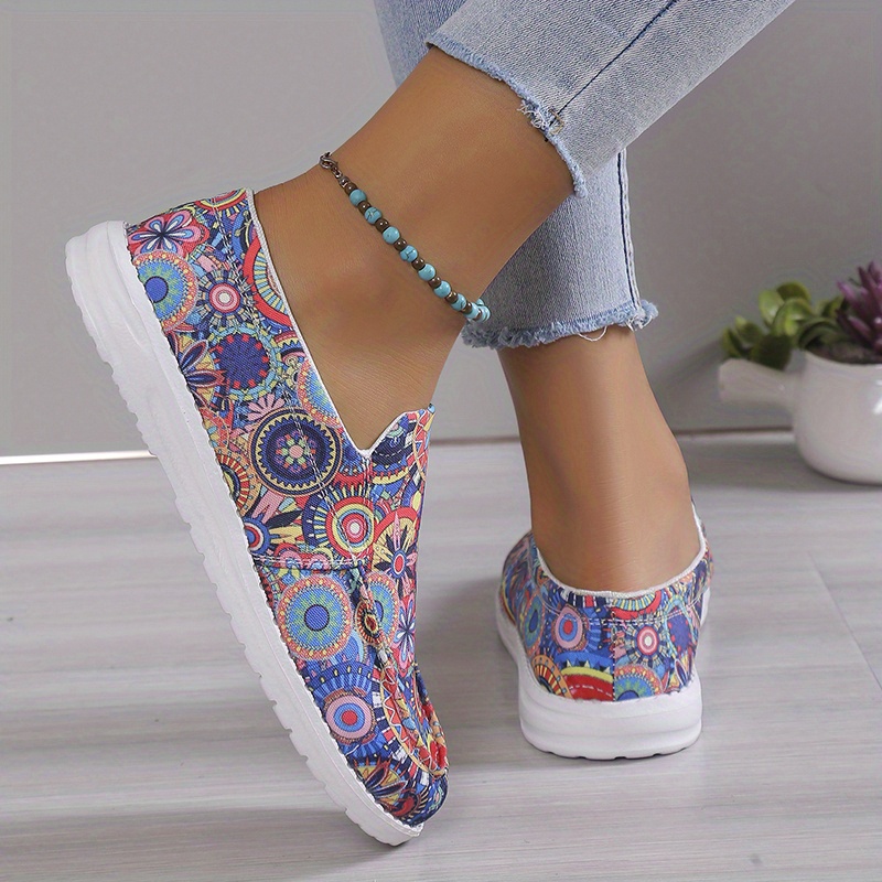 womens multicolor floral print shoes slip on round toe low top flat non slip canvas shos outdoor casual daily shoes details 5