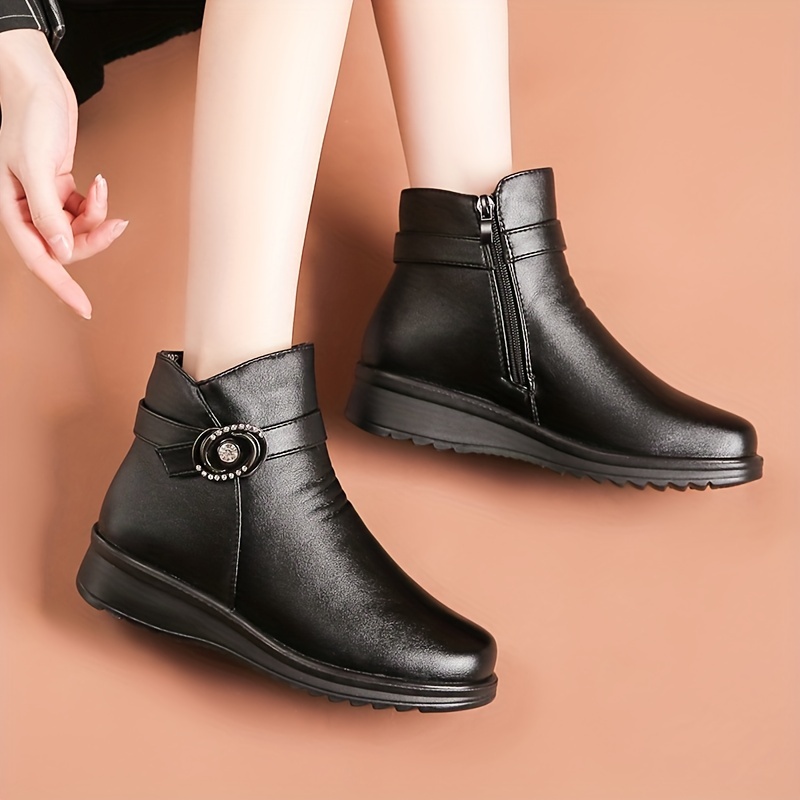 womens solid color platform boots side zipper lined fuzzy non slip soft boots winter snow casual comfy shoes details 5