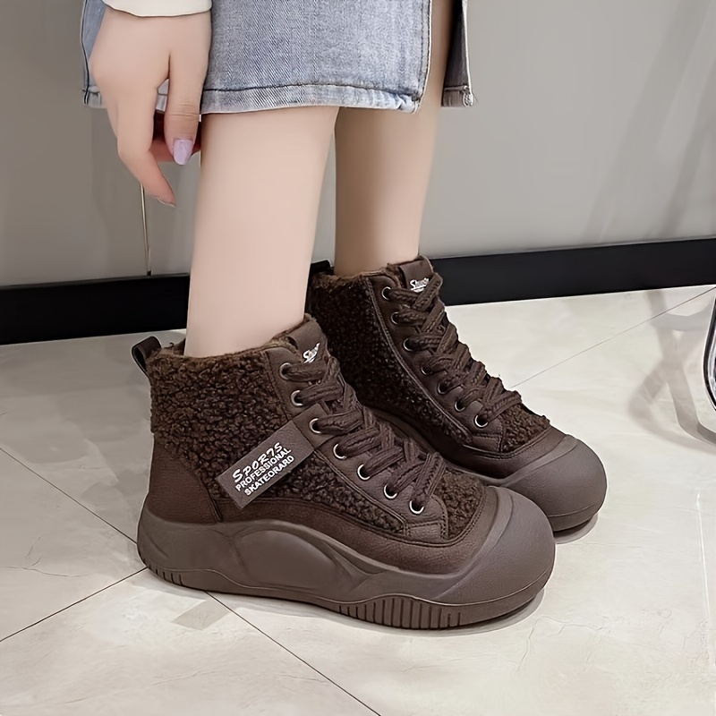 womens platform short boots casual lace up outdoor shoes comfortable winter ankle boots details 4