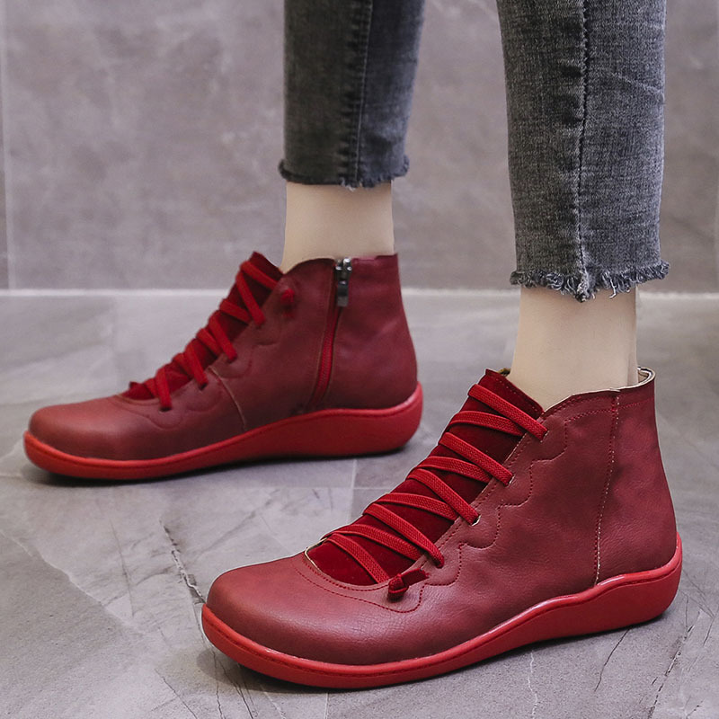 womens flat lace up high top boots solid color comfortable zipper flat sneakers womens footwear details 2