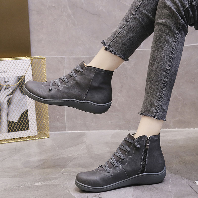 womens flat lace up high top boots solid color comfortable zipper flat sneakers womens footwear details 5