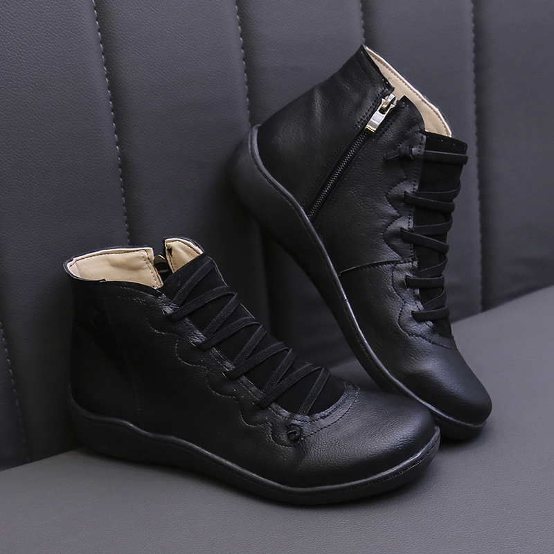 womens flat lace up high top boots solid color comfortable zipper flat sneakers womens footwear details 8