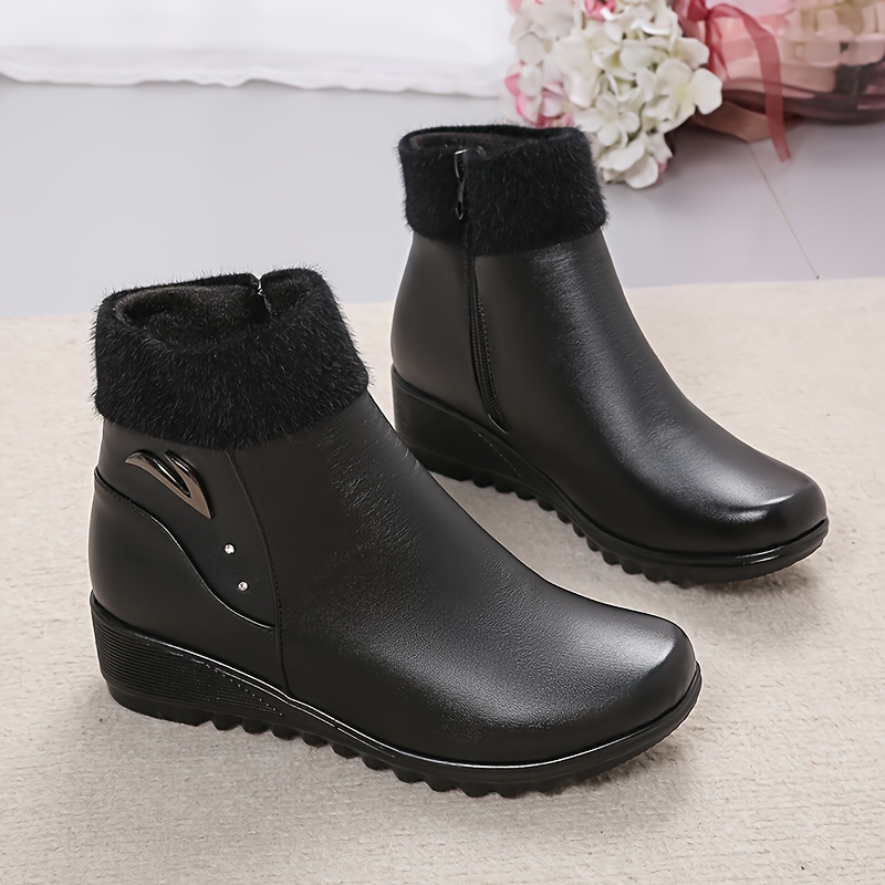 womens solid color fluffy boots side zipper comfy platform warm lined boots winter non slip snow boots details 5