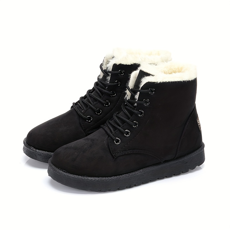 solid color snow boots, womens solid color snow boots casual lace up plush lined boots comfortable ankle boots details 2