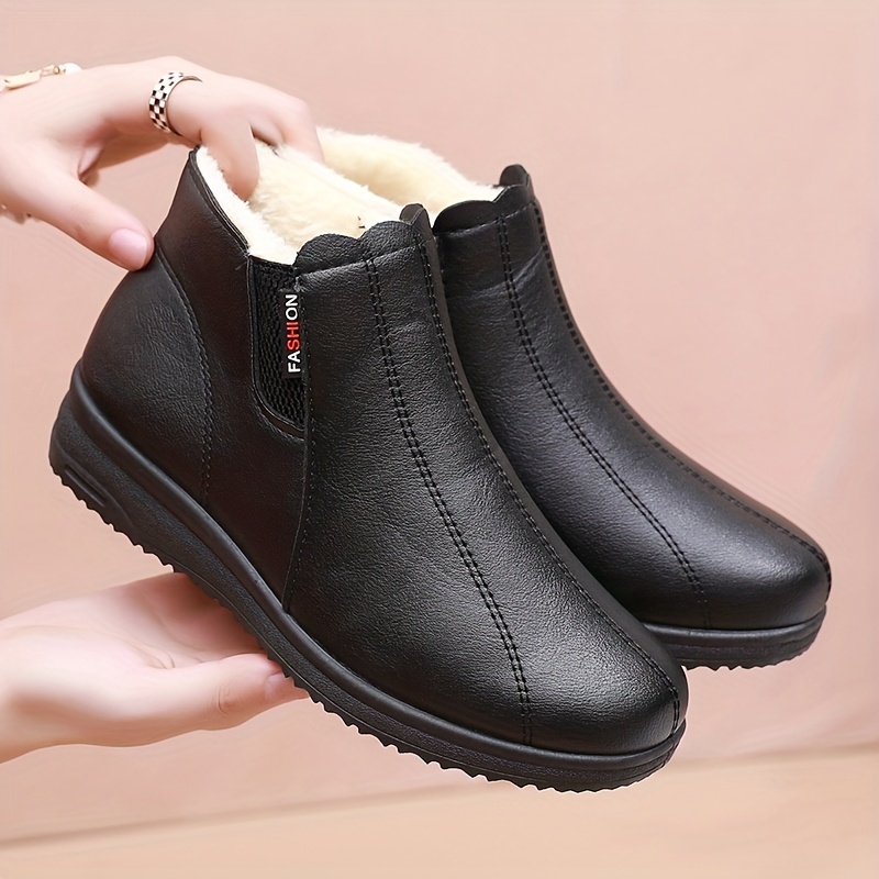 womens fleece lining winter boots side zipper fluffy platform soft sole ankle shoes solid color minimalist boots details 5