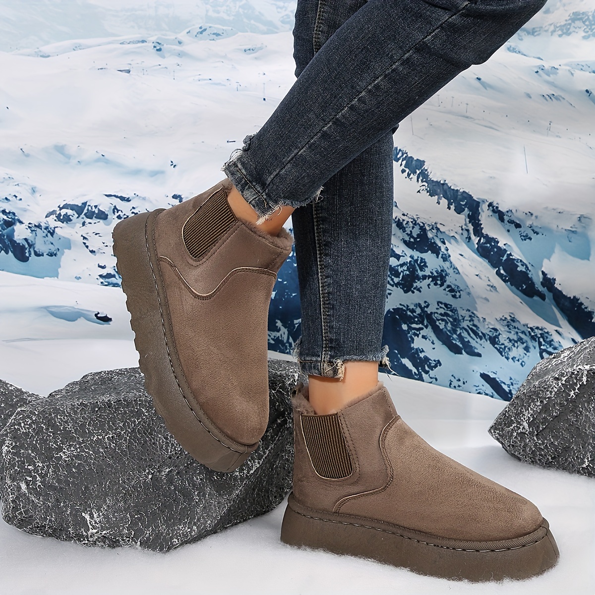 womens solid color platform snow boots casual plush lined short boots comfortable ankle boots details 7