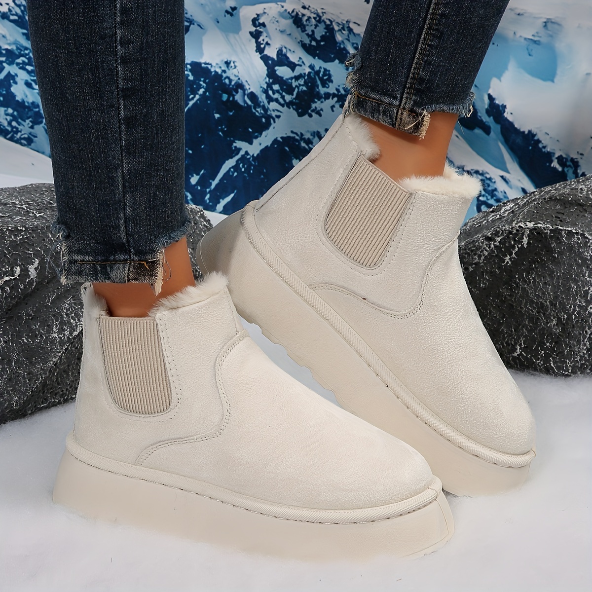 womens solid color platform snow boots casual plush lined short boots comfortable ankle boots details 11