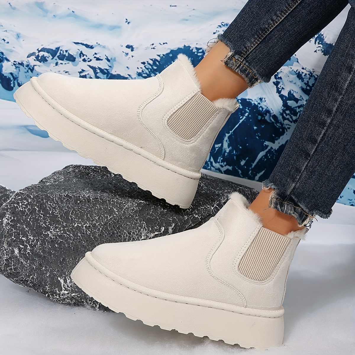 womens solid color platform snow boots casual plush lined short boots comfortable ankle boots details 12