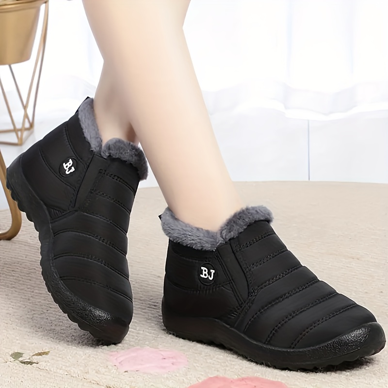 womens waterproof ankle boots thermal insulated slip on snow shoes plush lined winter warm short boots details 2