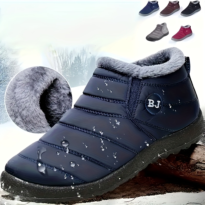 womens waterproof ankle boots thermal insulated slip on snow shoes plush lined winter warm short boots details 5