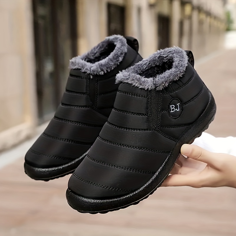 womens waterproof ankle boots thermal insulated slip on snow shoes plush lined winter warm short boots details 6