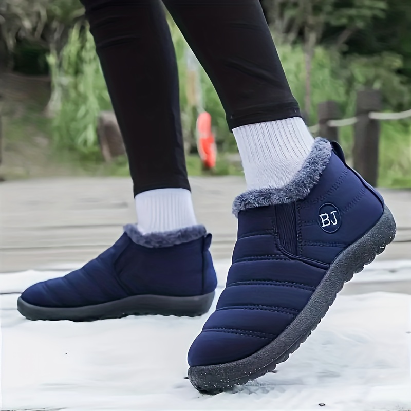 womens waterproof ankle boots thermal insulated slip on snow shoes plush lined winter warm short boots details 10