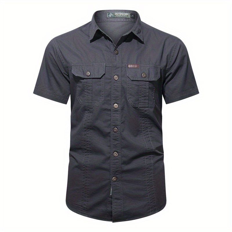 mens casual short sleeve multi pocket cotton shirt mens shirt for summer tops for men details 0