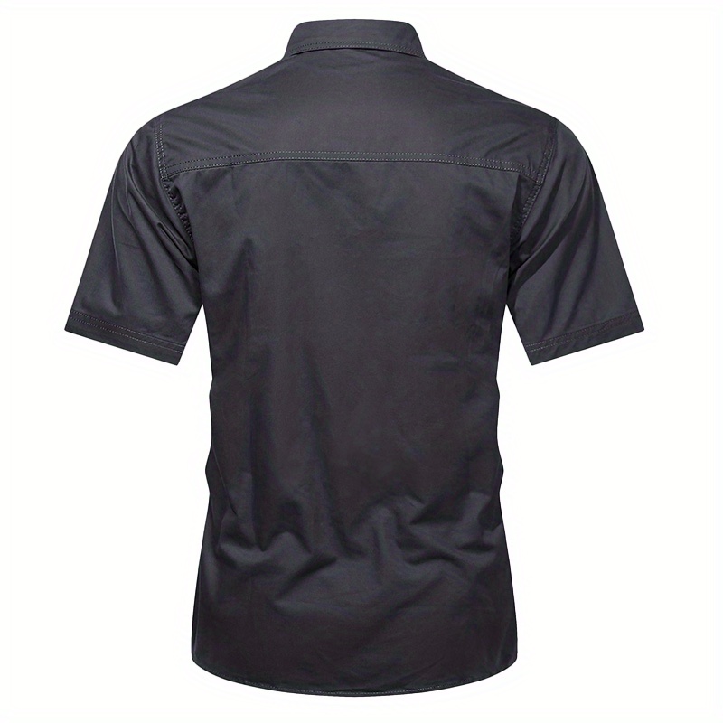 mens casual short sleeve multi pocket cotton shirt mens shirt for summer tops for men details 1