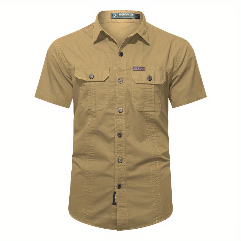 mens casual short sleeve multi pocket cotton shirt mens shirt for summer tops for men details 2