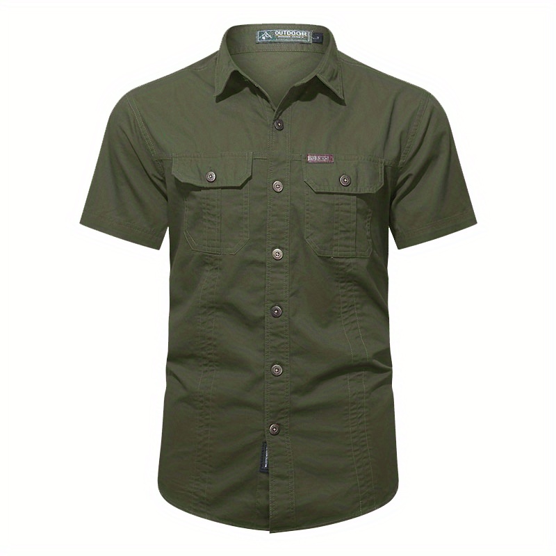 mens casual short sleeve multi pocket cotton shirt mens shirt for summer tops for men details 3