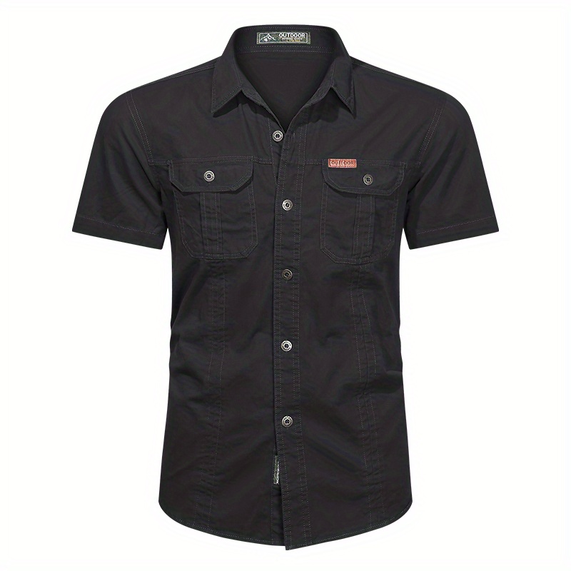 mens casual short sleeve multi pocket cotton shirt mens shirt for summer tops for men details 4