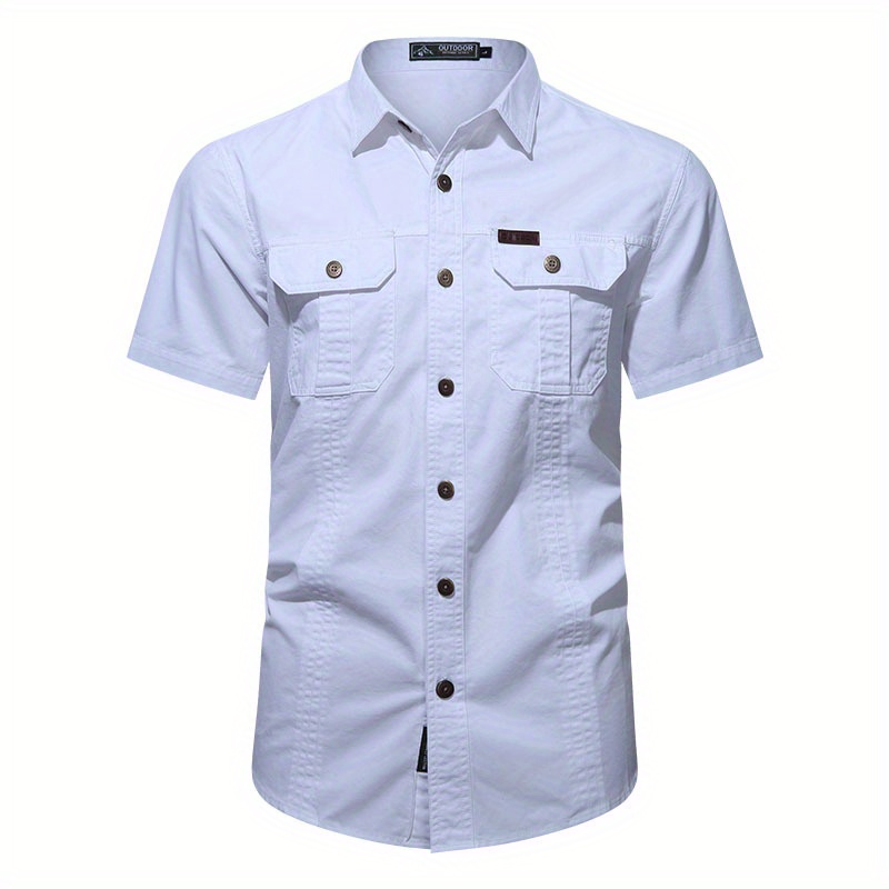 mens casual short sleeve multi pocket cotton shirt mens shirt for summer tops for men details 5