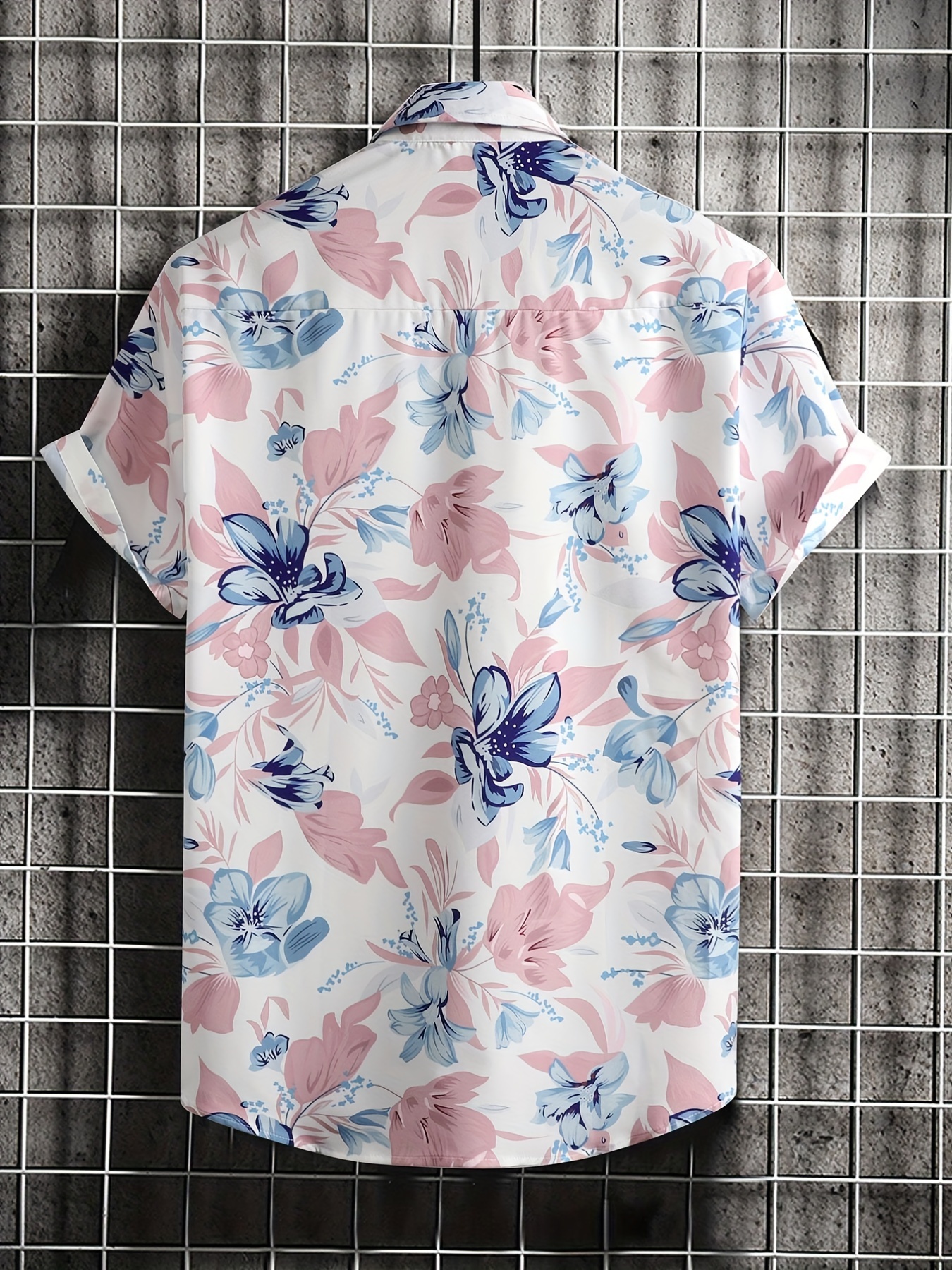 fashion flower pattern mens short sleeve lapel hawaiian shirt for summer resort vacation details 0