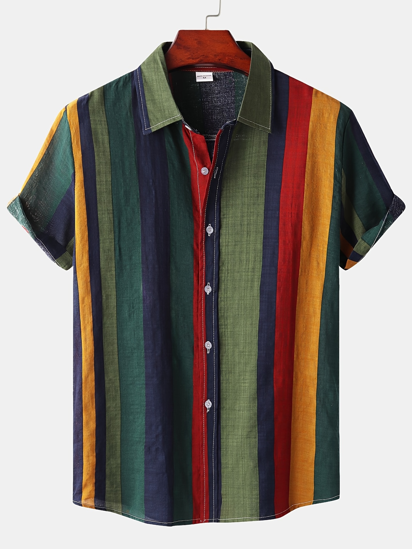 new mens striped casual short sleeve shirt details 4