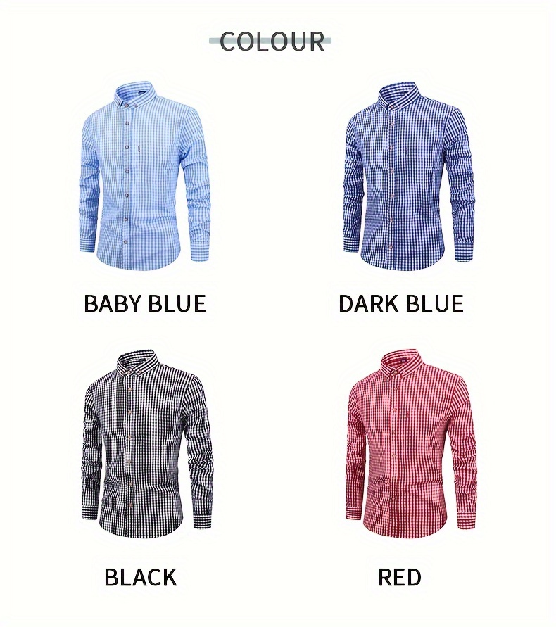 mens casual slim cotton plaid pattern long sleeve button up shirt with chest pocket gift for men details 3