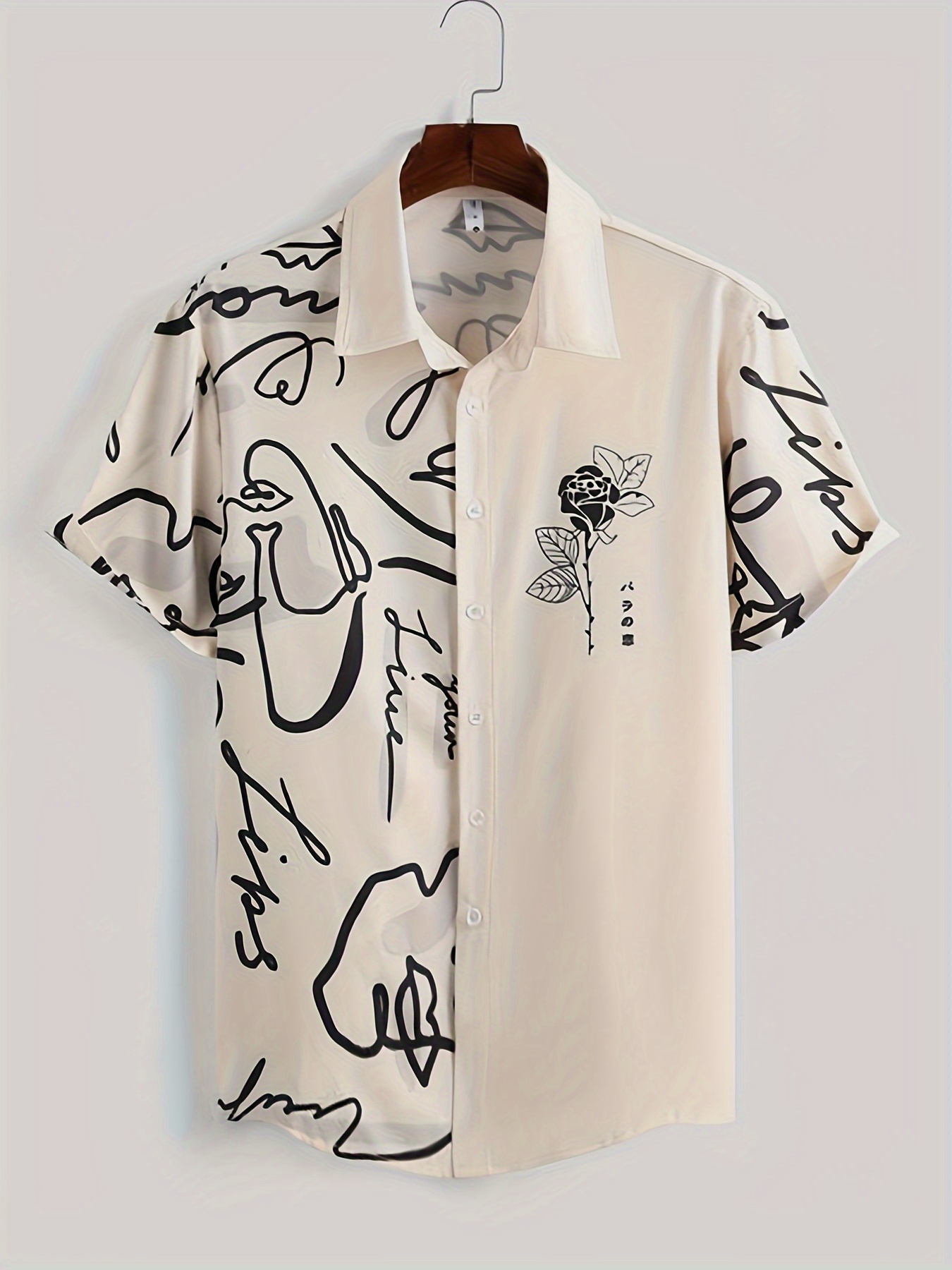 doodle art print mens casual short sleeve button down shirt mens holiday top for summer outdoor details 1