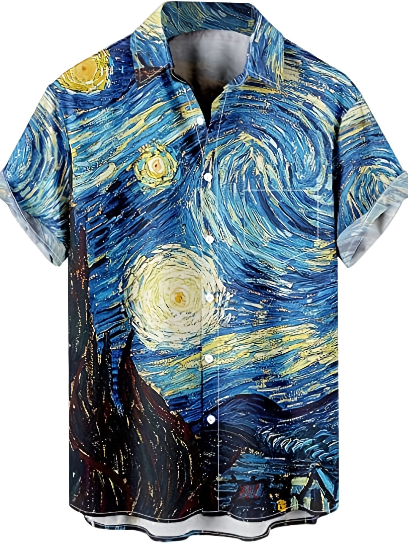 starry night print mens casual short sleeve shirt mens shirt for summer vacation resort details 1