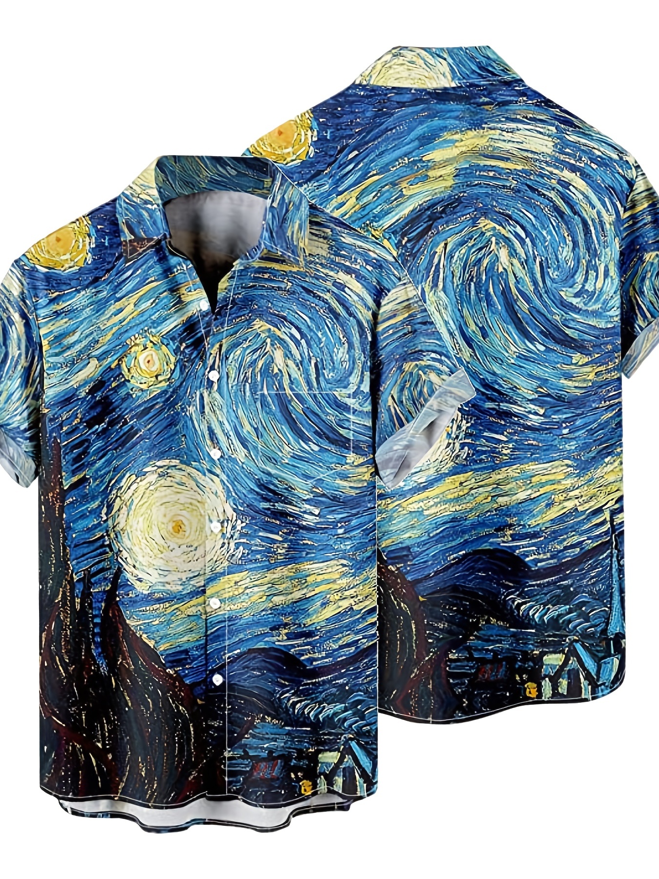 starry night print mens casual short sleeve shirt mens shirt for summer vacation resort details 2