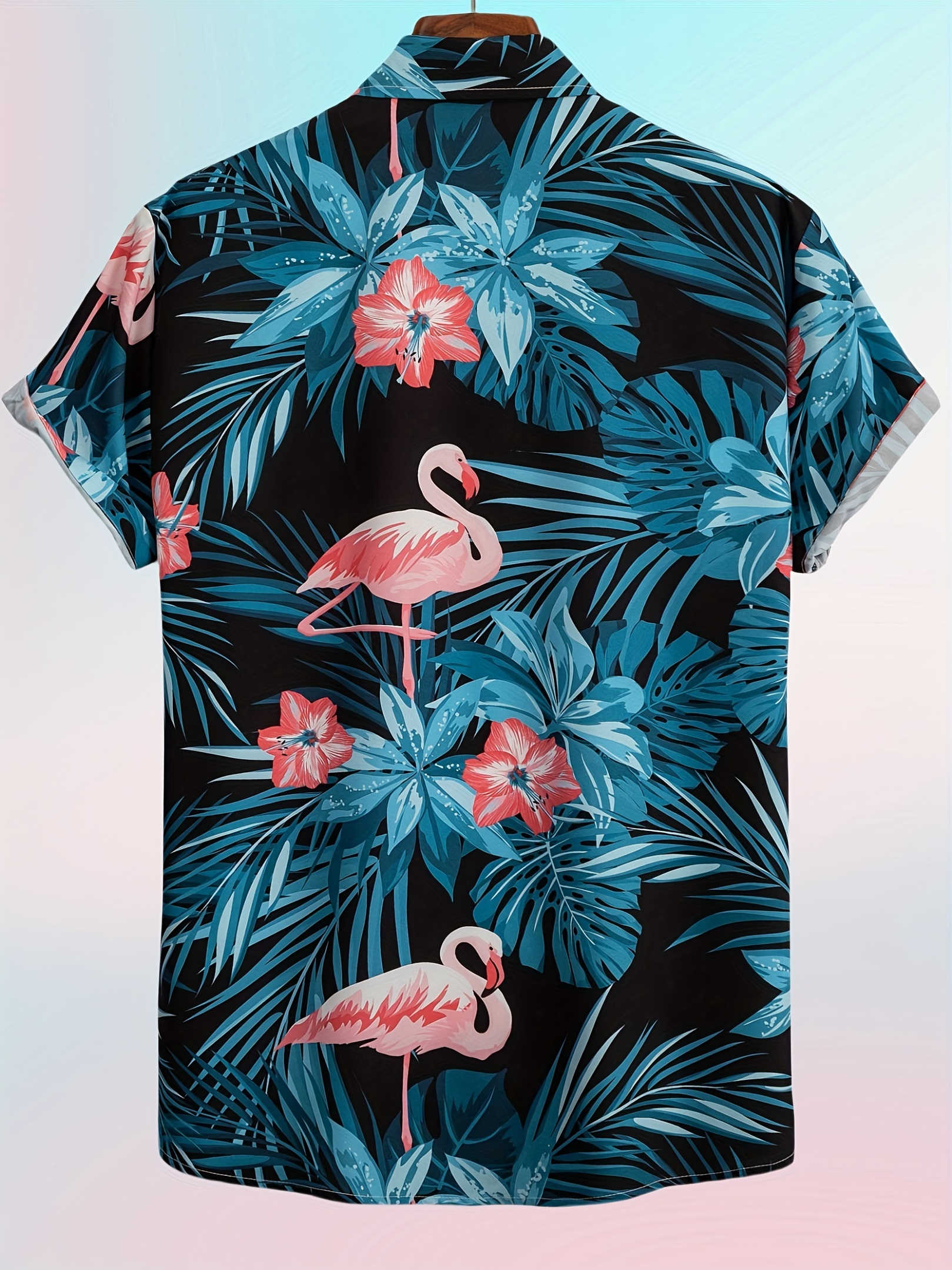 hawaiian shirt, trendy flamingo print mens casual short sleeve hawaiian shirt mens shirt for summer vacation resort tops for men gift for men details 0