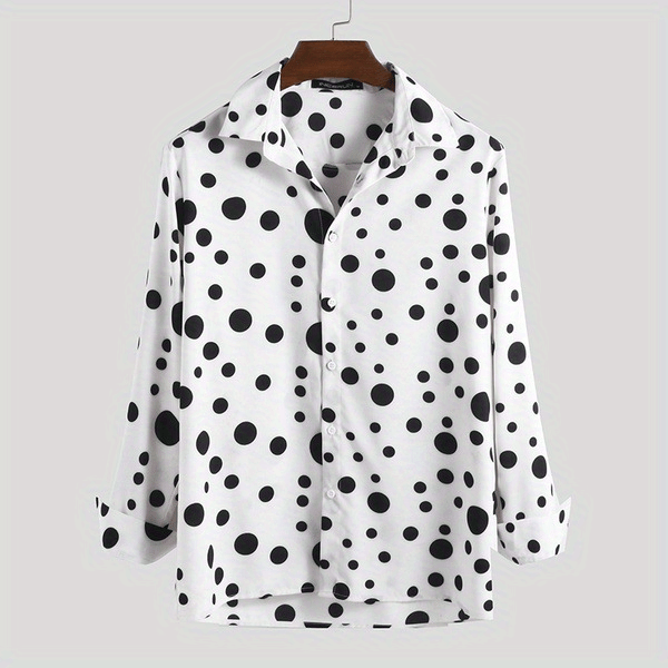 casual shirt, mens shirt top polka dots lapel long sleeves clothing regular fit dot printed button up male casual shirt for daily details 2