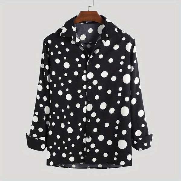 casual shirt, mens shirt top polka dots lapel long sleeves clothing regular fit dot printed button up male casual shirt for daily details 3