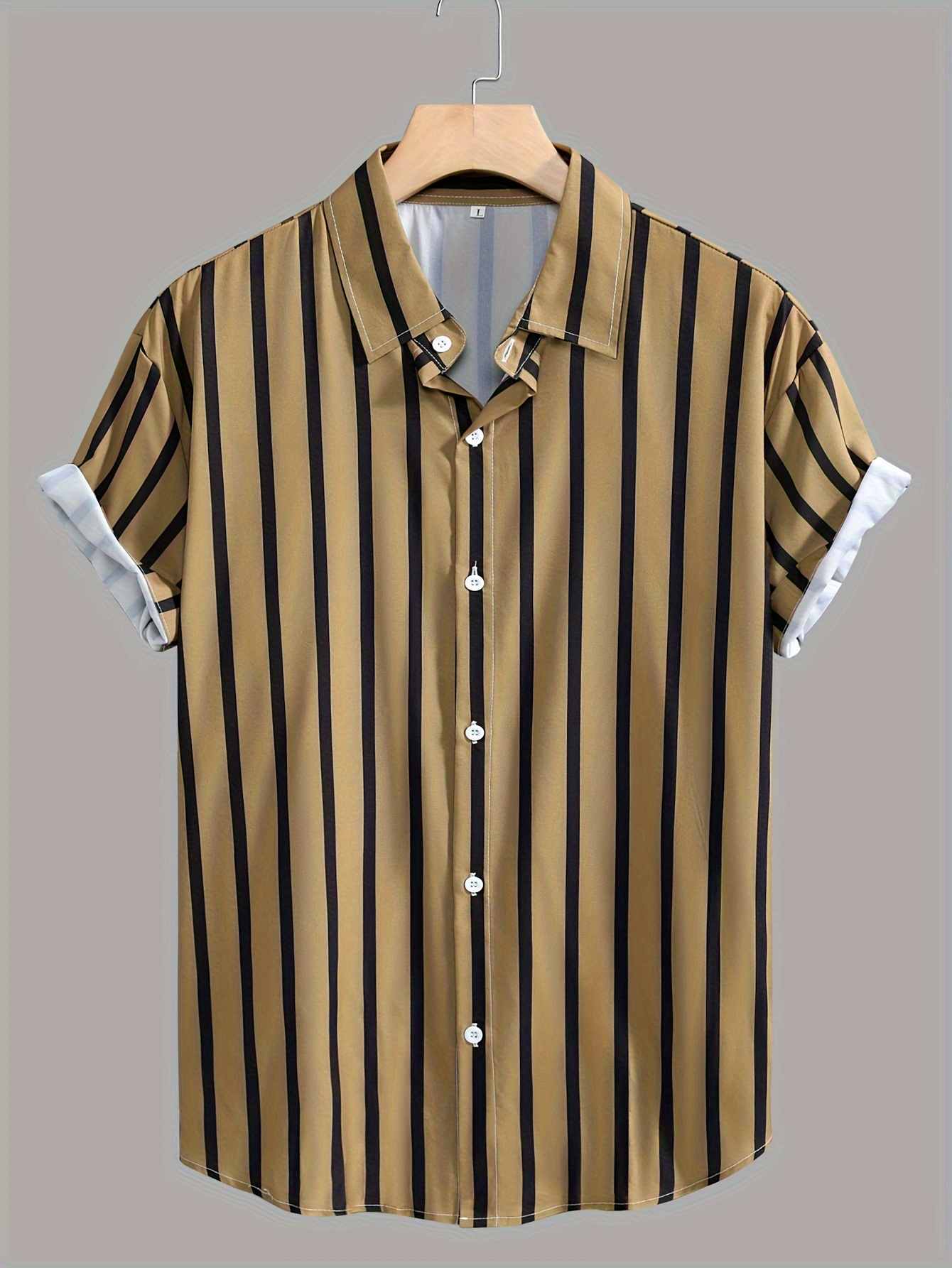 holiday style striped mens short sleeve lapel shirt for summer outdoor details 5