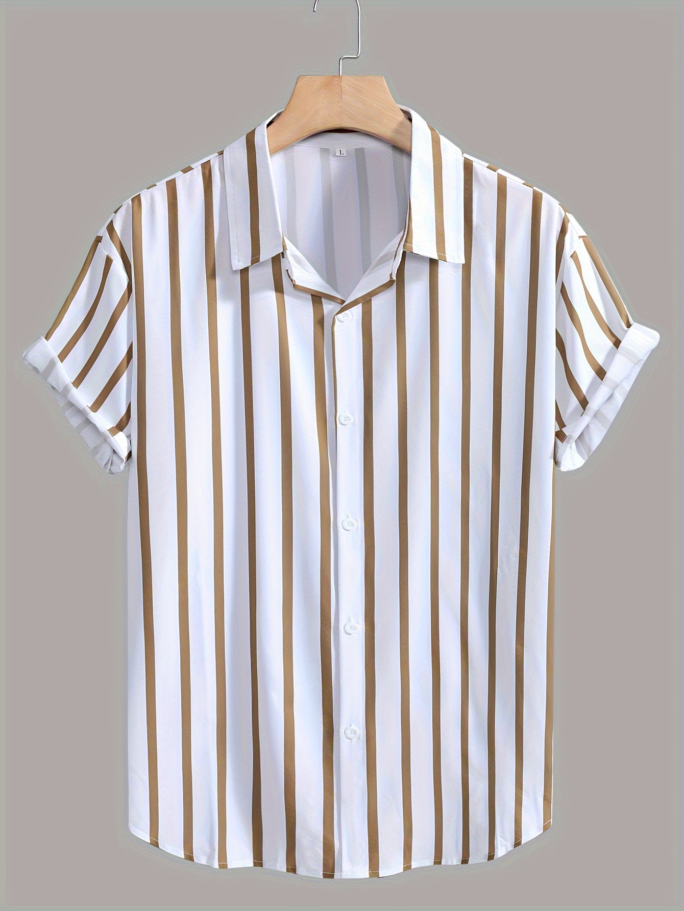 holiday style striped mens short sleeve lapel shirt for summer outdoor details 10