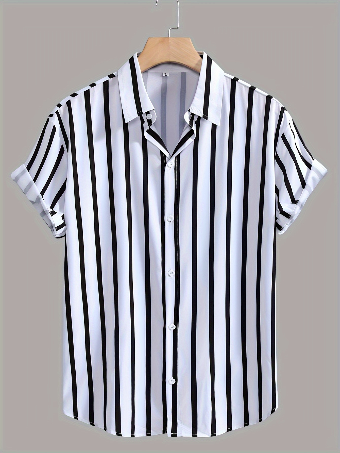 holiday style striped mens short sleeve lapel shirt for summer outdoor details 26