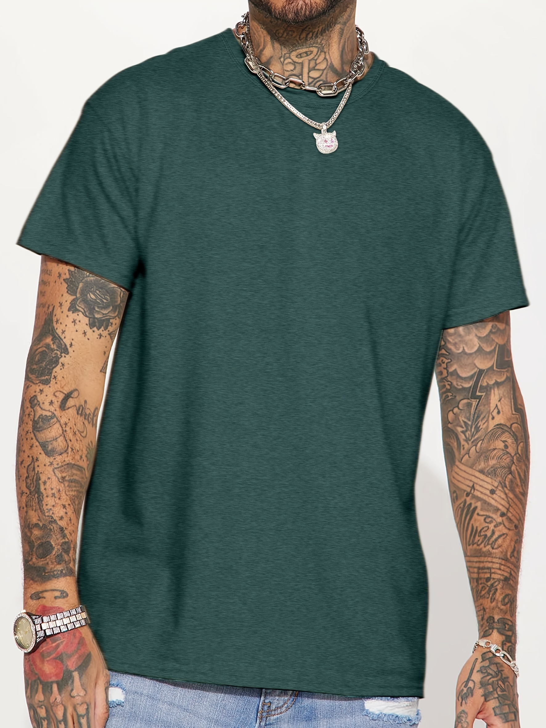 casual solid color mens short sleeve round neck daily t shirt for summer tops as gifts details 7