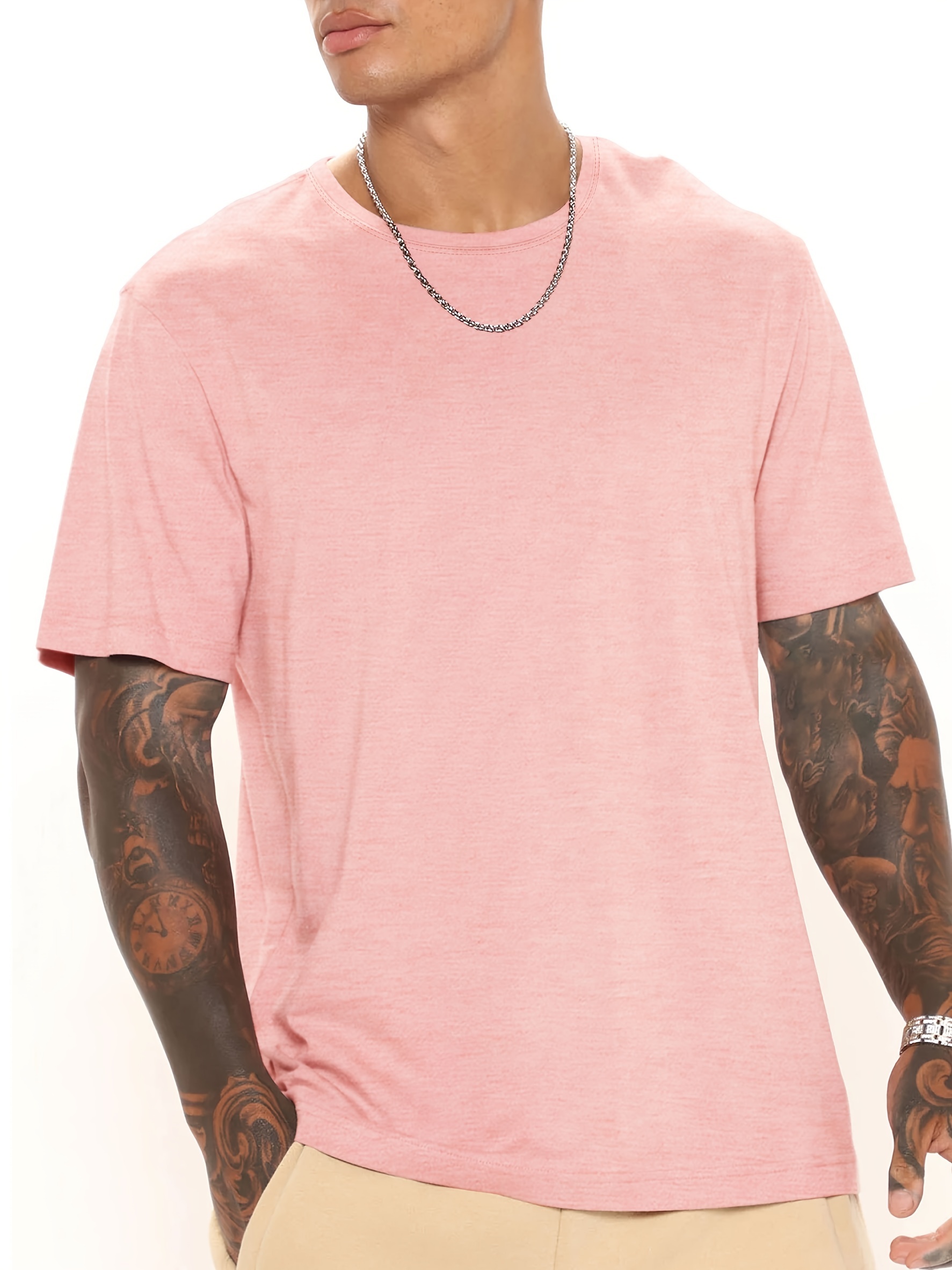 casual solid color mens short sleeve round neck daily t shirt for summer tops as gifts details 21