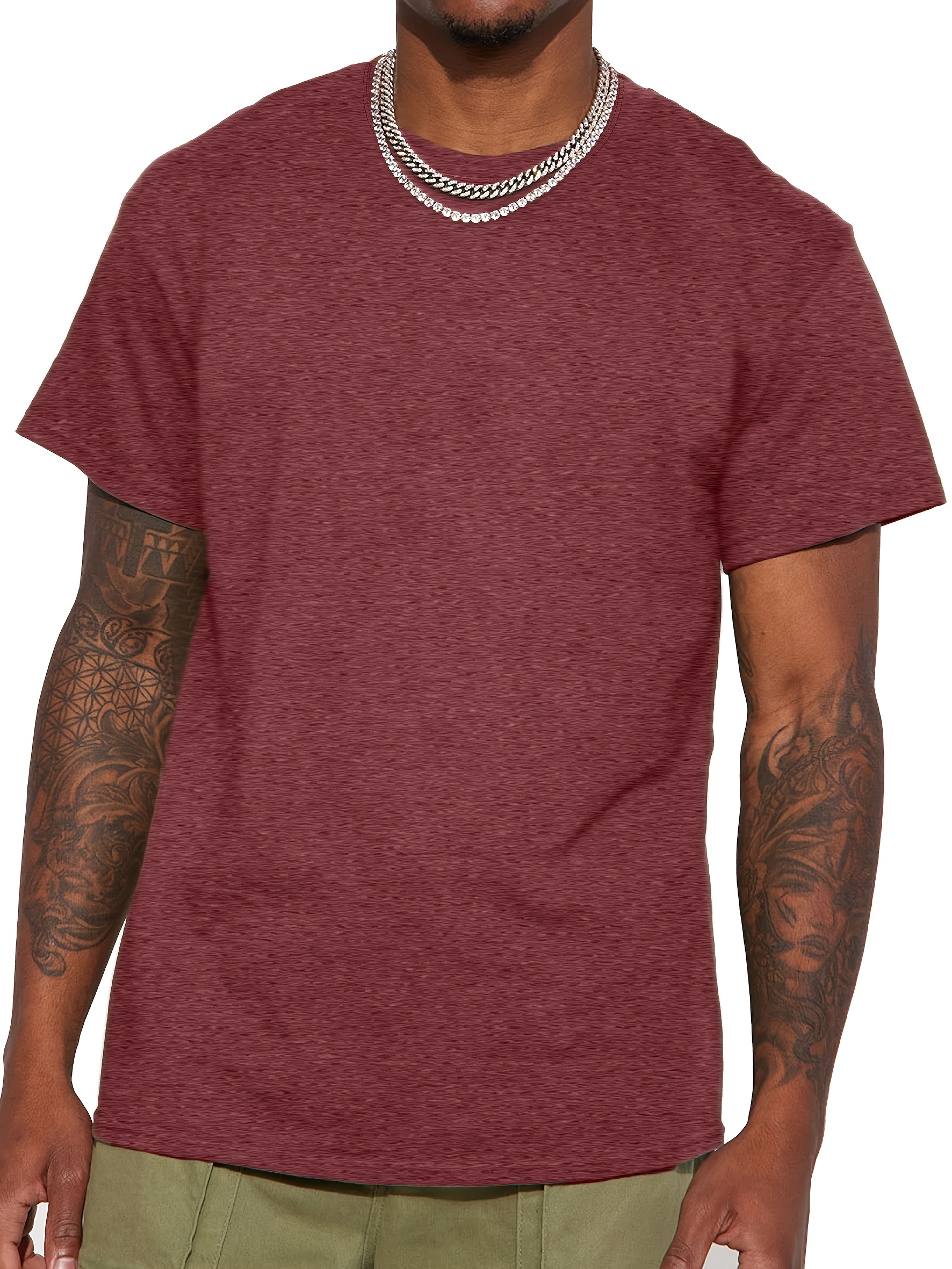 casual solid color mens short sleeve round neck daily t shirt for summer tops as gifts details 28