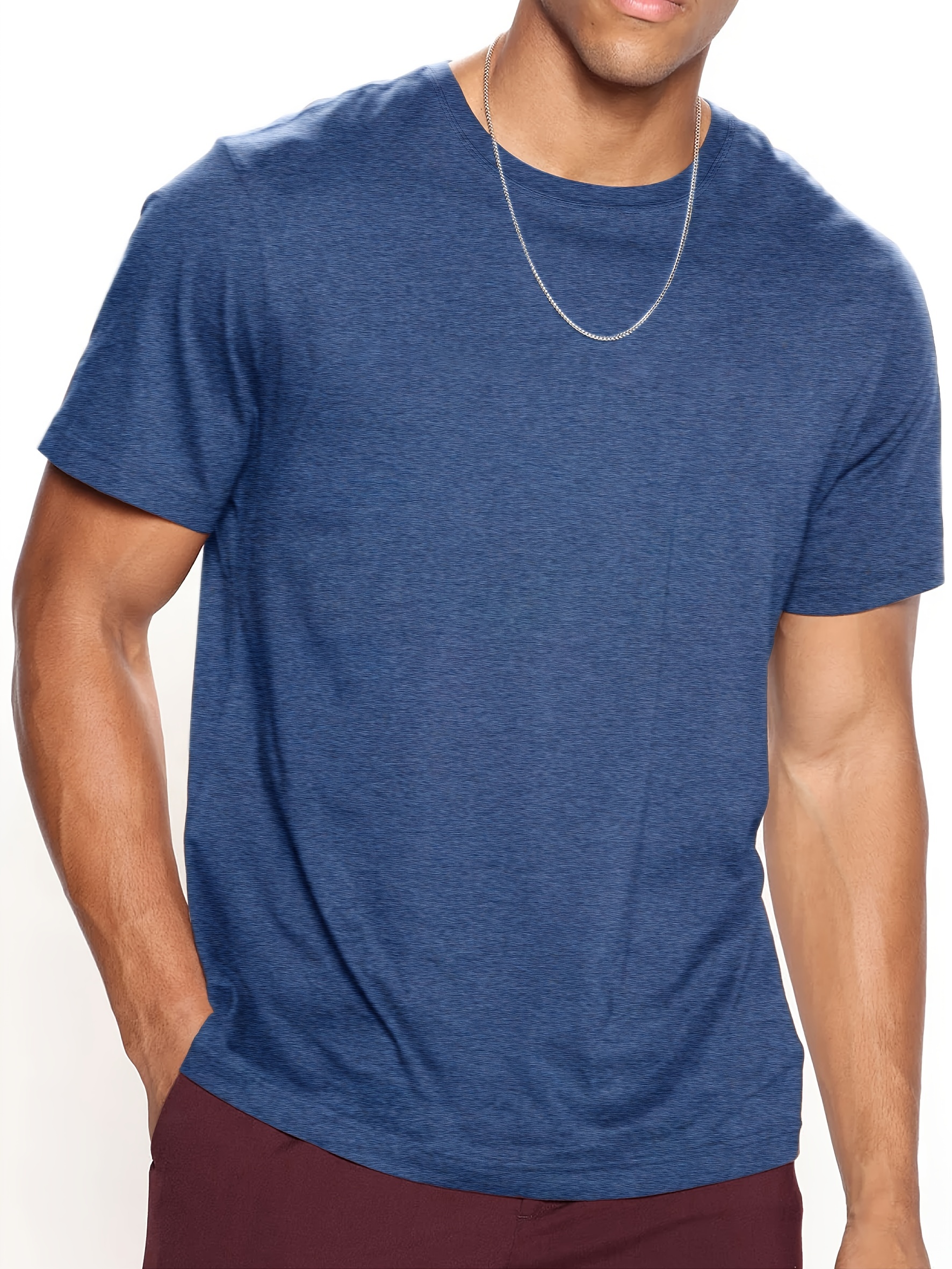 casual solid color mens short sleeve round neck daily t shirt for summer tops as gifts details 35