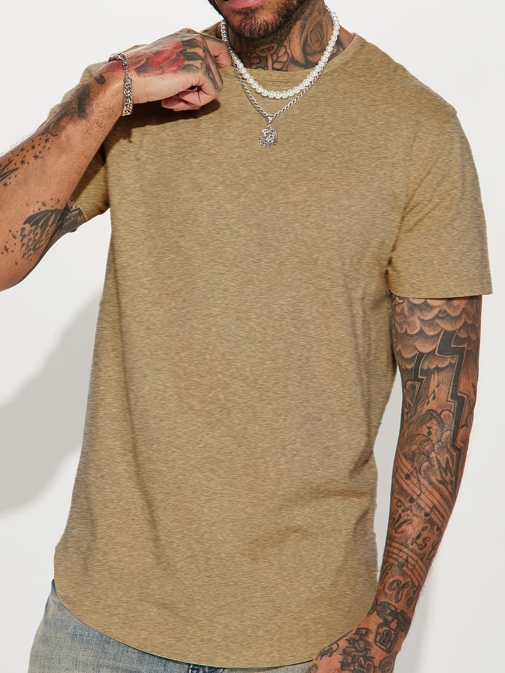 casual solid color mens short sleeve round neck daily t shirt for summer tops as gifts details 42