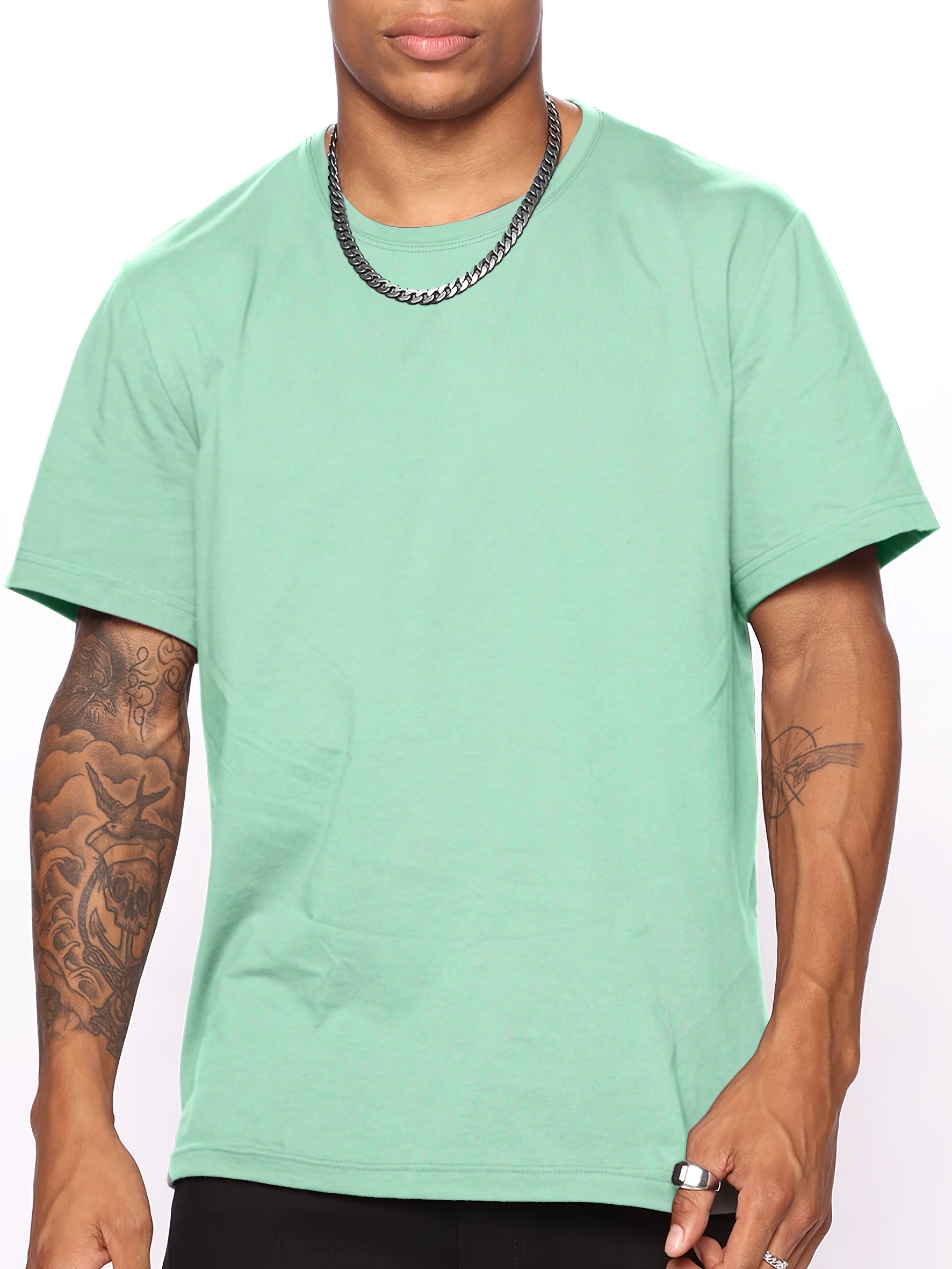 casual solid color mens short sleeve round neck daily t shirt for summer tops as gifts details 53