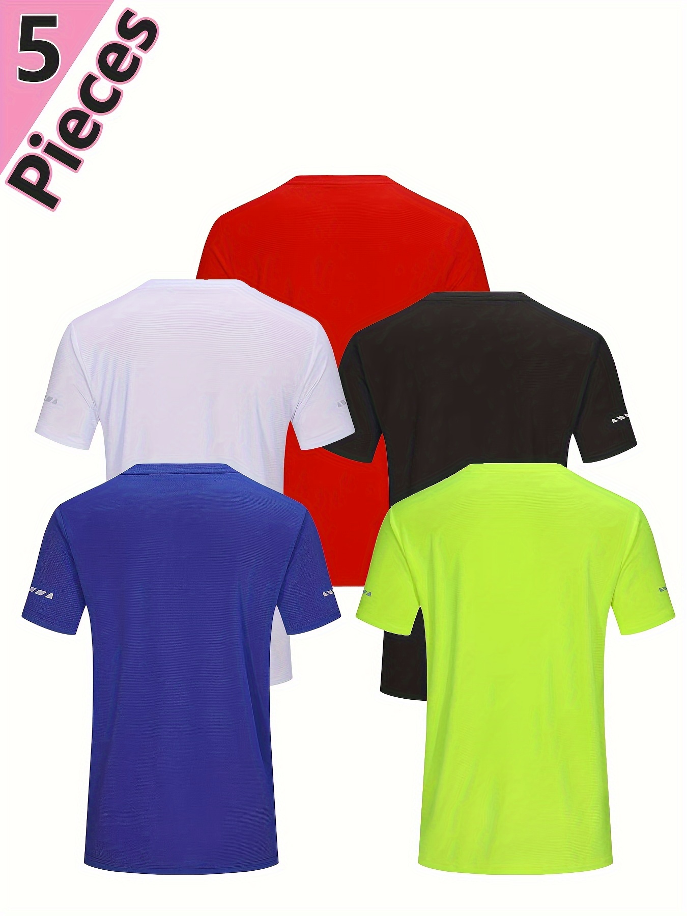 mens casual 5pcs quick drying breathable sports t shirt for running gym workout training details 0