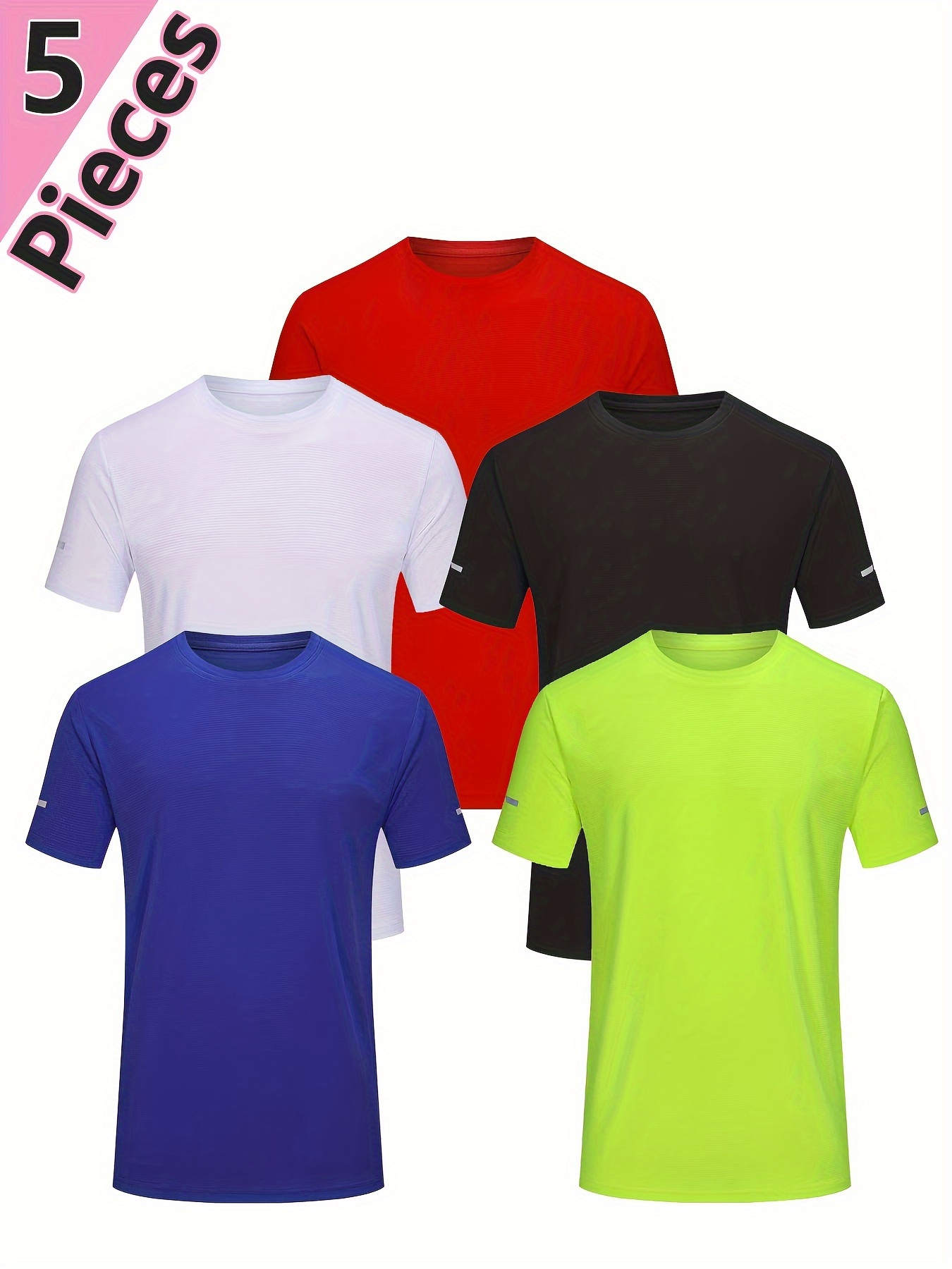 mens casual 5pcs quick drying breathable sports t shirt for running gym workout training details 1