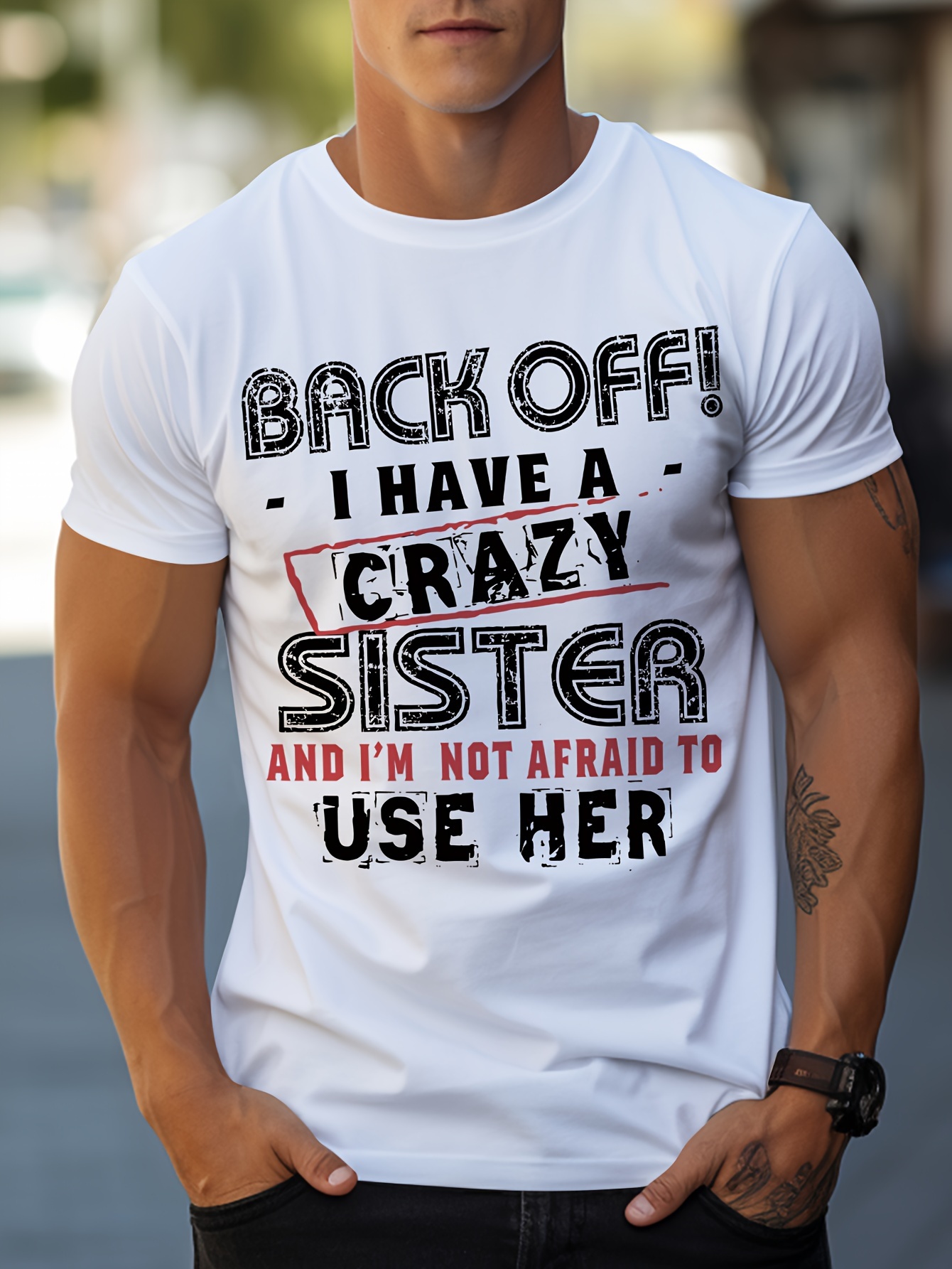 funny i have a crazy sister print t shirt tees for men casual short sleeve tshirt for summer spring fall tops as gifts details 0